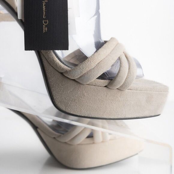 Massimo Dutti Womens Ivory Suede Strappy Platform Pumps heels US 11 EU 42 - Picture 10 of 12